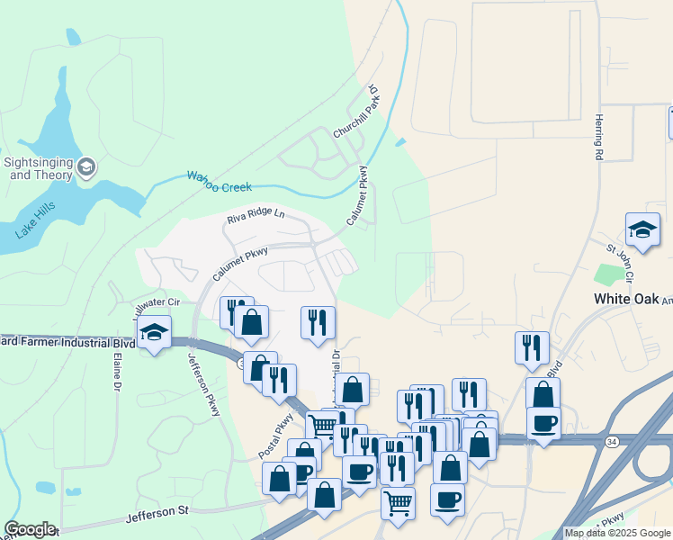map of restaurants, bars, coffee shops, grocery stores, and more near 443 Rosewood Lane in Newnan