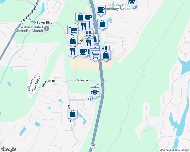 map of restaurants, bars, coffee shops, grocery stores, and more near 4304 Eagle Point Parkway in Birmingham