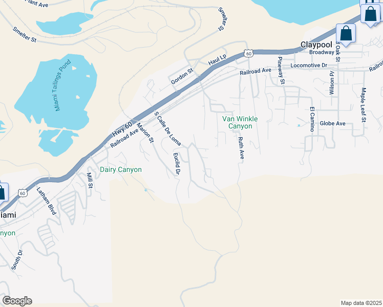 map of restaurants, bars, coffee shops, grocery stores, and more near 6077 South Calle De Loma in Claypool
