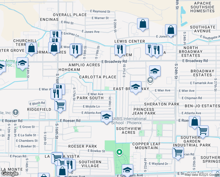 map of restaurants, bars, coffee shops, grocery stores, and more near 1931 East Carver Drive in Phoenix