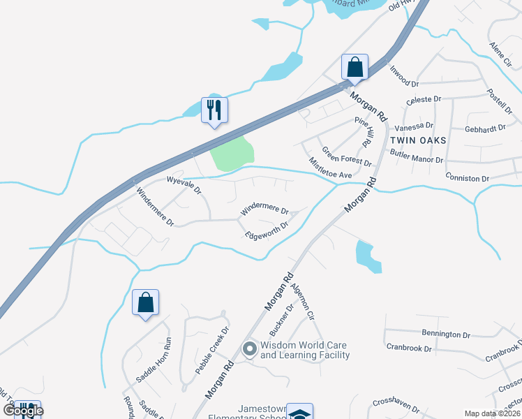 map of restaurants, bars, coffee shops, grocery stores, and more near 3514 Windermere Dr in Hephzibah