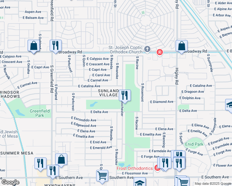 map of restaurants, bars, coffee shops, grocery stores, and more near 4807 East Dragoon Avenue in Mesa