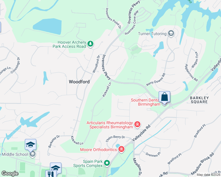 map of restaurants, bars, coffee shops, grocery stores, and more near 5109 Kirkwall Ln in Birmingham
