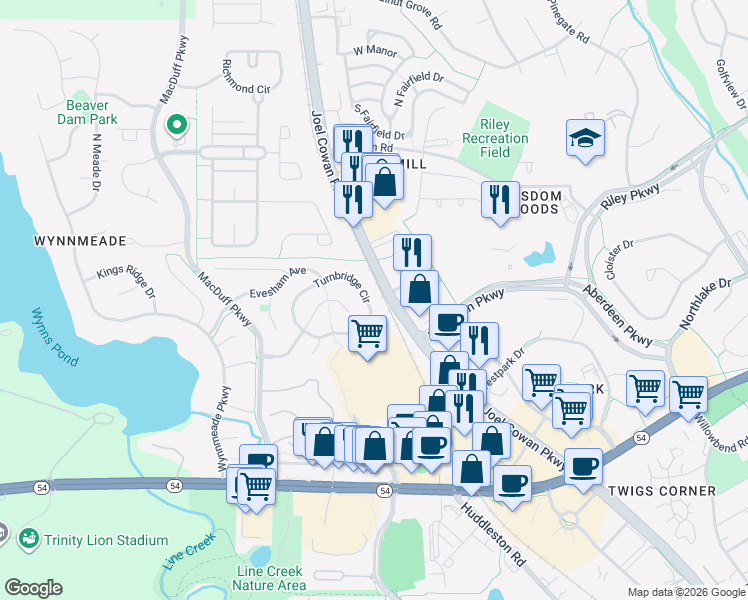 map of restaurants, bars, coffee shops, grocery stores, and more near 242 Turnbridge Circle in Peachtree City