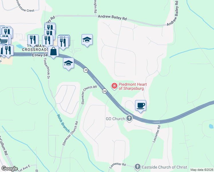map of restaurants, bars, coffee shops, grocery stores, and more near 3700 East Highway 34 in Sharpsburg