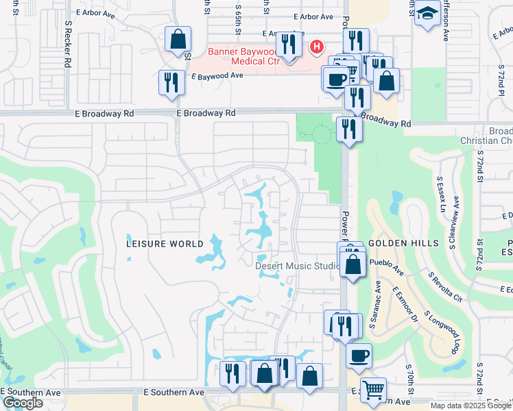 map of restaurants, bars, coffee shops, grocery stores, and more near 615 Leisure World in Mesa
