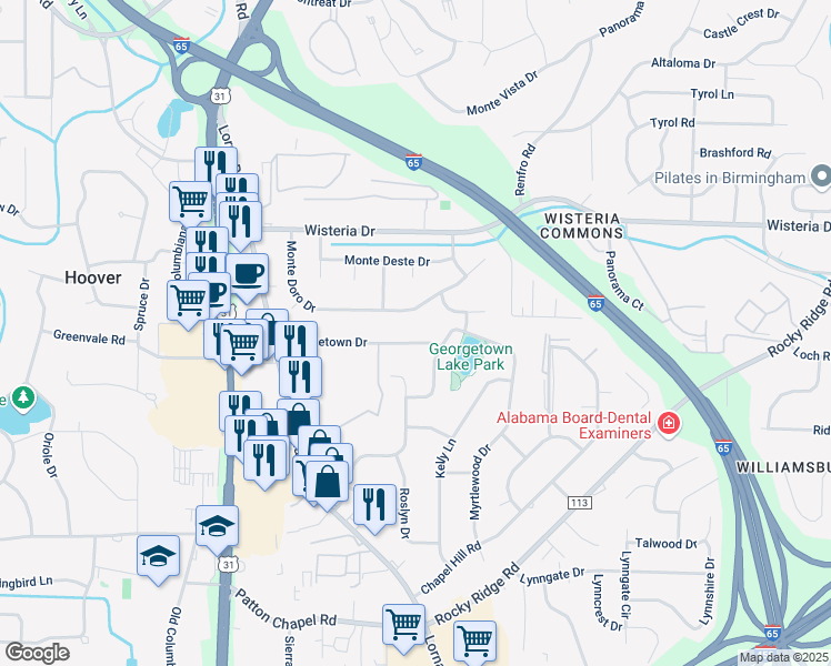 map of restaurants, bars, coffee shops, grocery stores, and more near 2865 Georgetown Dr in Birmingham