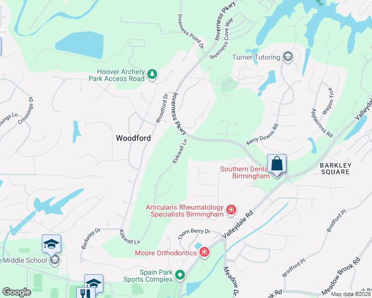 map of restaurants, bars, coffee shops, grocery stores, and more near 5109 Kirkwall Lane in Birmingham