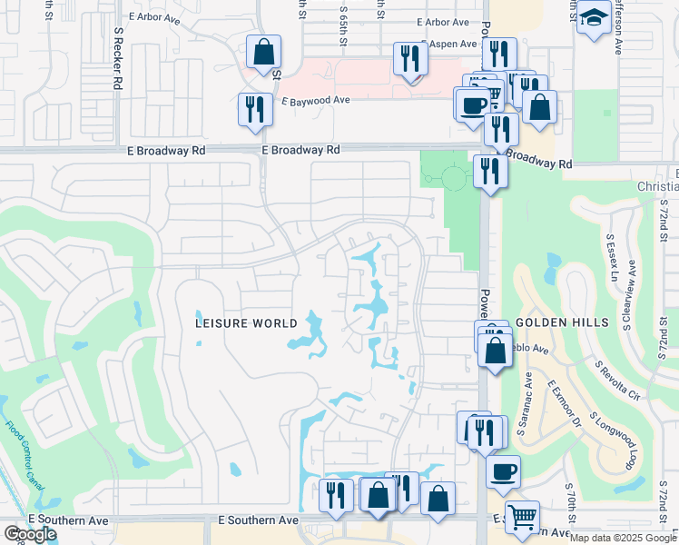 map of restaurants, bars, coffee shops, grocery stores, and more near 604 Leisure World in Mesa