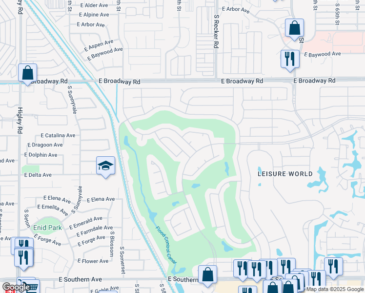 map of restaurants, bars, coffee shops, grocery stores, and more near 2063 Leisure World in Mesa