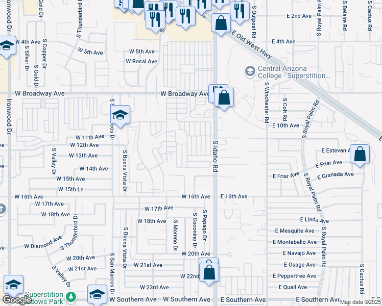 map of restaurants, bars, coffee shops, grocery stores, and more near 1000 South Idaho Road in Apache Junction