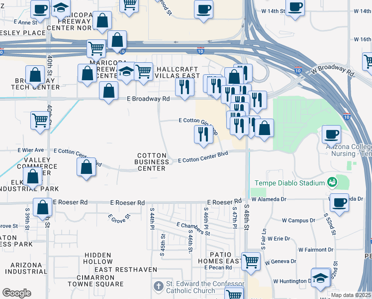 map of restaurants, bars, coffee shops, grocery stores, and more near 4202-4390 E Cotton Center Blvd in Phoenix