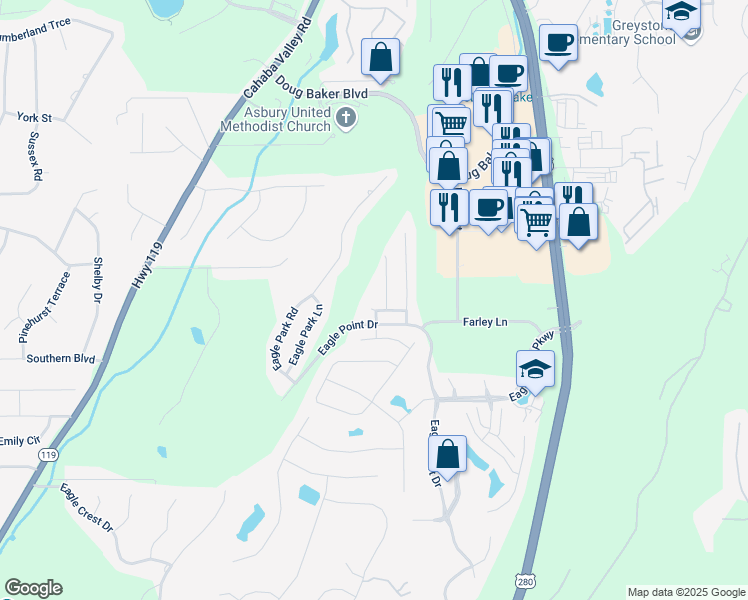 map of restaurants, bars, coffee shops, grocery stores, and more near 901 Talon Way in Birmingham