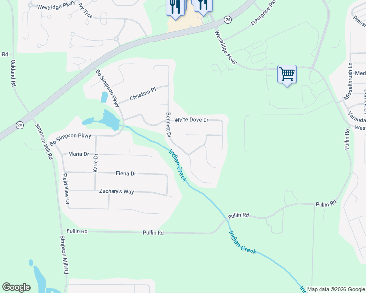 map of restaurants, bars, coffee shops, grocery stores, and more near 1713 Bennett Drive in McDonough