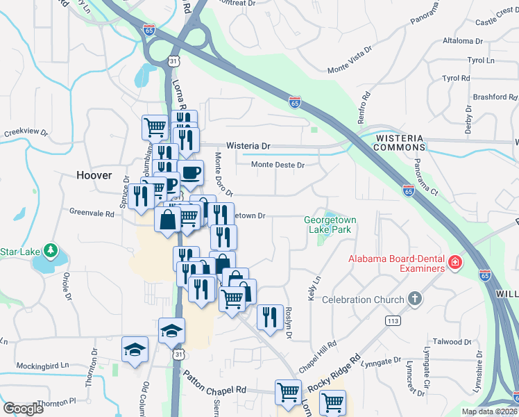 map of restaurants, bars, coffee shops, grocery stores, and more near 2839 Georgetown Drive in Birmingham