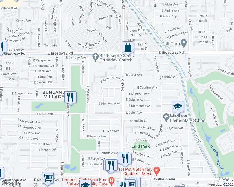 map of restaurants, bars, coffee shops, grocery stores, and more near 655 South Balboa in Mesa