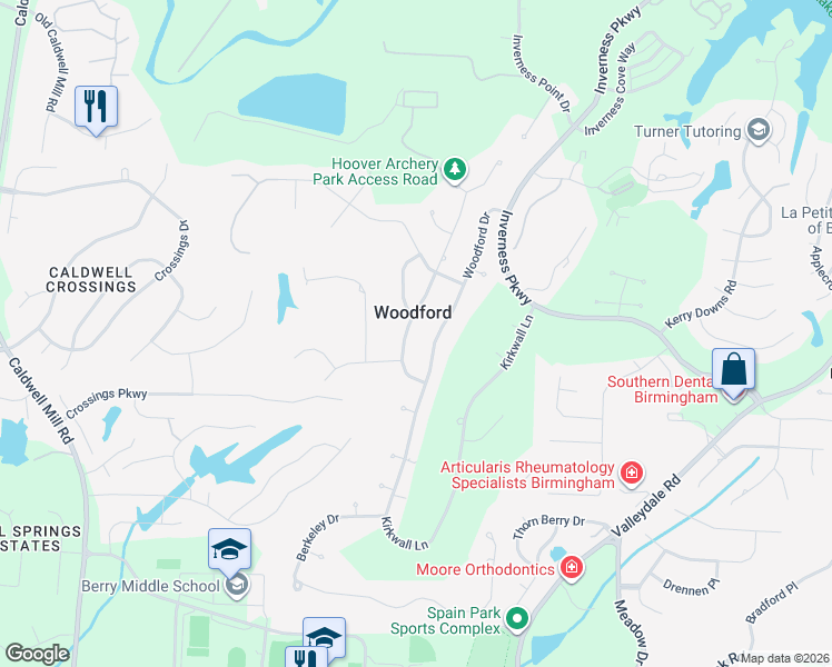 map of restaurants, bars, coffee shops, grocery stores, and more near 5609 Afton Drive in Birmingham