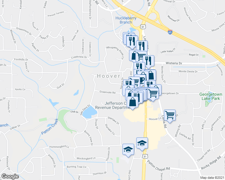 map of restaurants, bars, coffee shops, grocery stores, and more near 1920 Greenvale Road in Birmingham