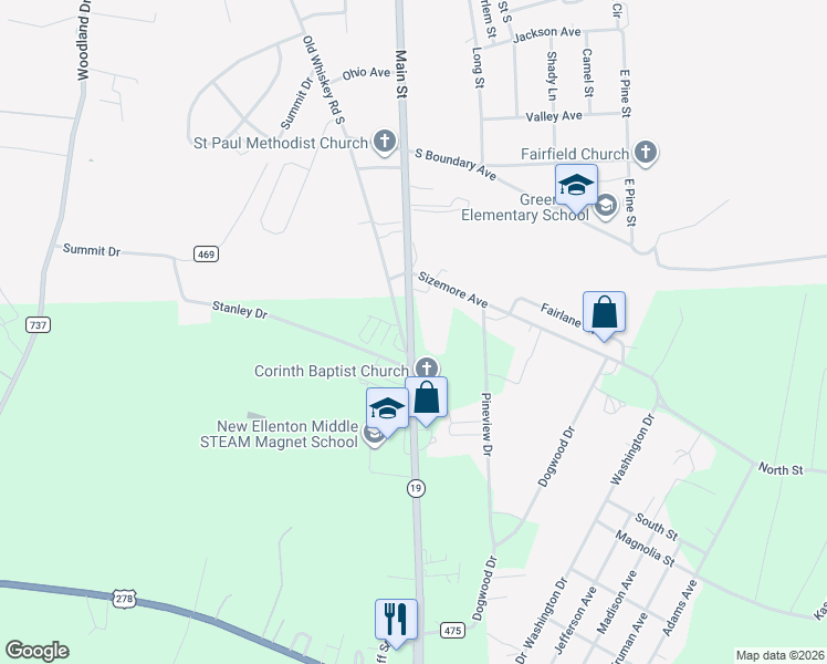 map of restaurants, bars, coffee shops, grocery stores, and more near 797 Main Street South in New Ellenton