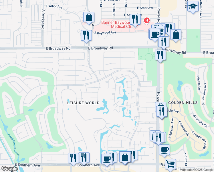 map of restaurants, bars, coffee shops, grocery stores, and more near 594 Leisure World in Mesa