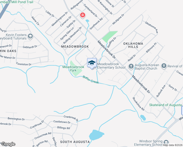 map of restaurants, bars, coffee shops, grocery stores, and more near 3630 Goldfinch Drive in Augusta