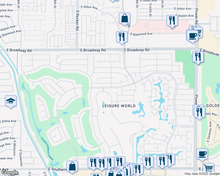 map of restaurants, bars, coffee shops, grocery stores, and more near 1260 Leisure World in Mesa