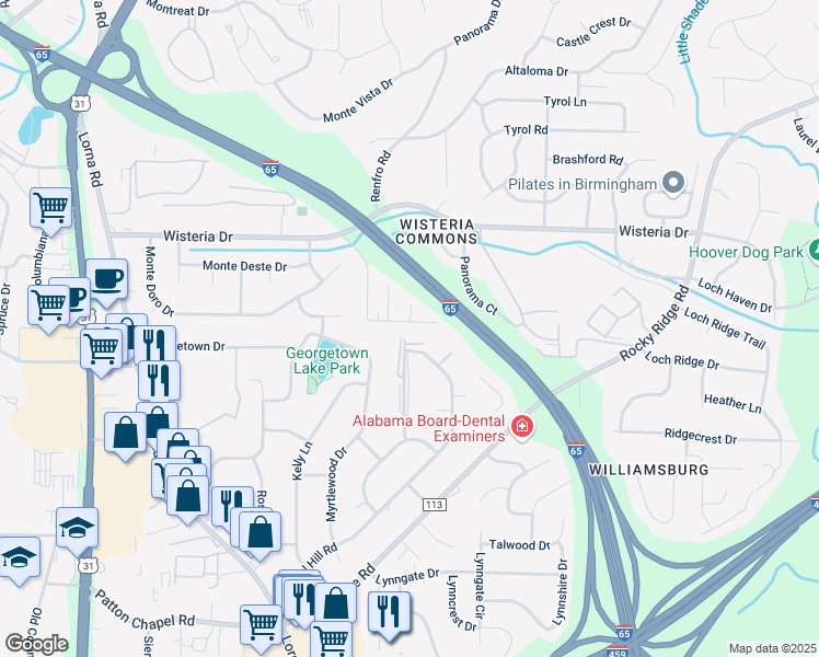 map of restaurants, bars, coffee shops, grocery stores, and more near 3203 Spring Aire Court in Hoover