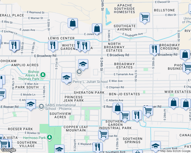 map of restaurants, bars, coffee shops, grocery stores, and more near in Phoenix