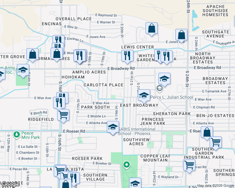 map of restaurants, bars, coffee shops, grocery stores, and more near 1931 East Carver Drive in Phoenix