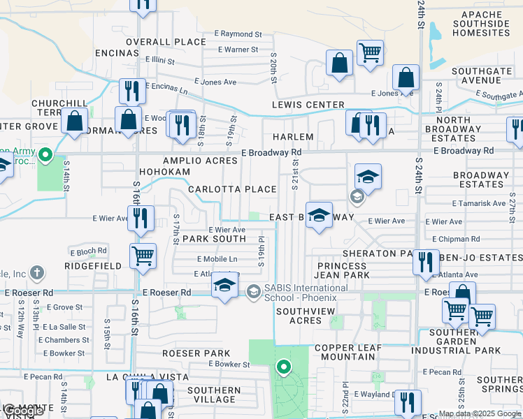 map of restaurants, bars, coffee shops, grocery stores, and more near 1931 East Carver Drive in Phoenix
