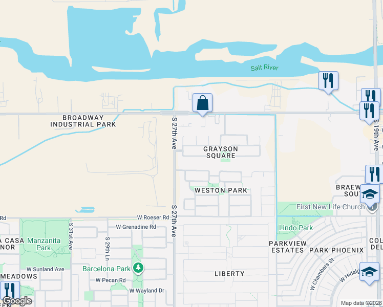 map of restaurants, bars, coffee shops, grocery stores, and more near 2613 West Gaby Road in Phoenix