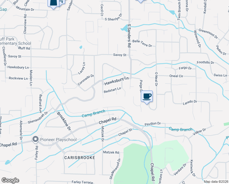 map of restaurants, bars, coffee shops, grocery stores, and more near 2388 Woodcreek Drive in Birmingham