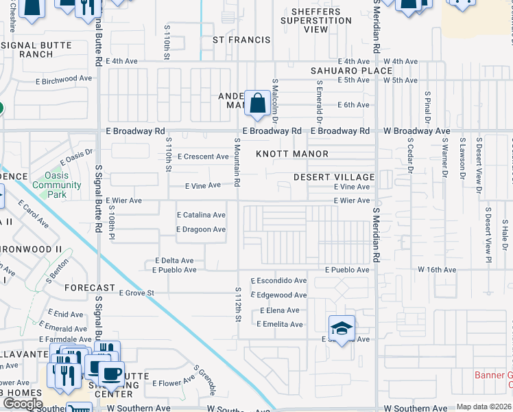 map of restaurants, bars, coffee shops, grocery stores, and more near Mickey Rooney in Mesa
