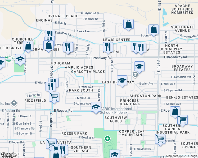 map of restaurants, bars, coffee shops, grocery stores, and more near 1931 East Carver Drive in Phoenix