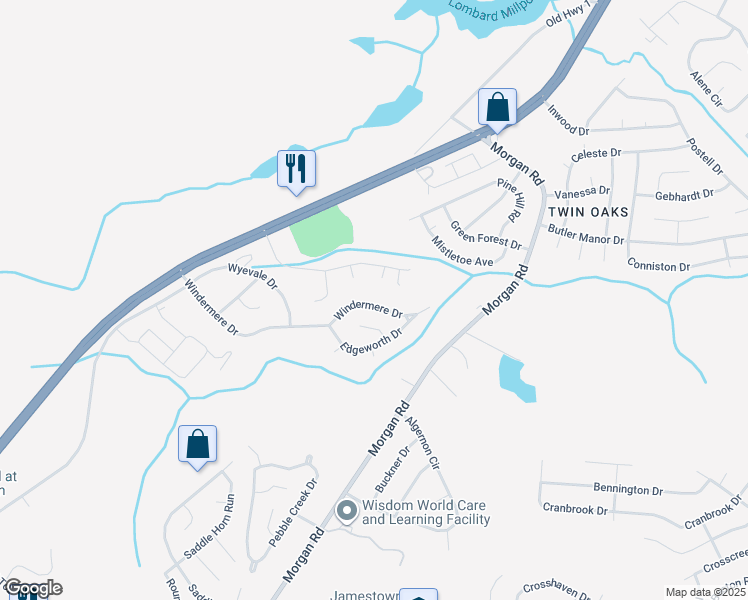 map of restaurants, bars, coffee shops, grocery stores, and more near 3511 Windermere Drive in Hephzibah