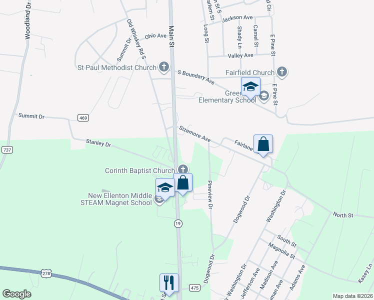 map of restaurants, bars, coffee shops, grocery stores, and more near 797 Main Street South in New Ellenton