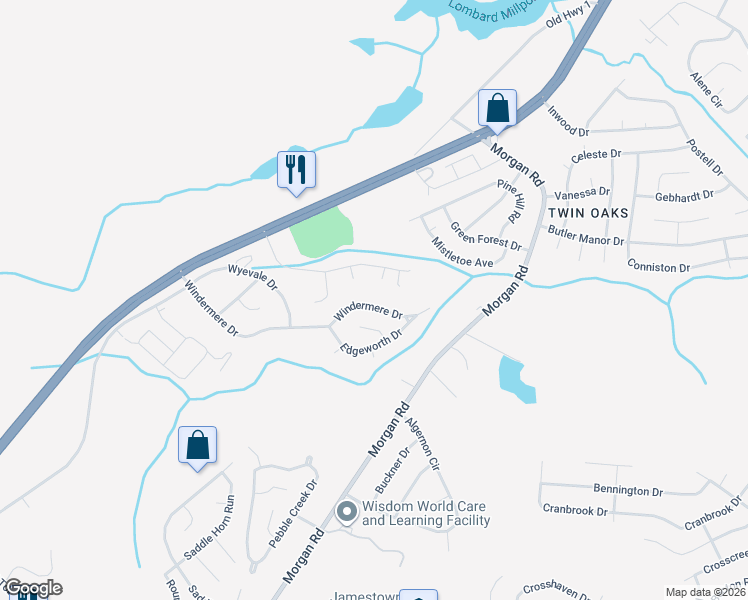map of restaurants, bars, coffee shops, grocery stores, and more near 3514 Windermere Drive in Hephzibah