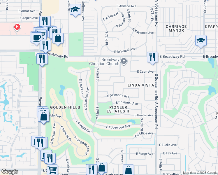 map of restaurants, bars, coffee shops, grocery stores, and more near 626 South Terripin in Mesa