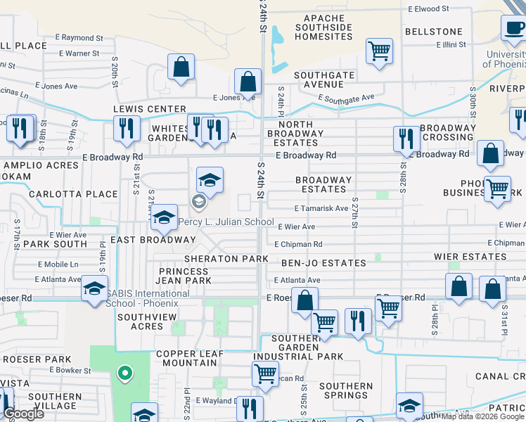 map of restaurants, bars, coffee shops, grocery stores, and more near in Phoenix