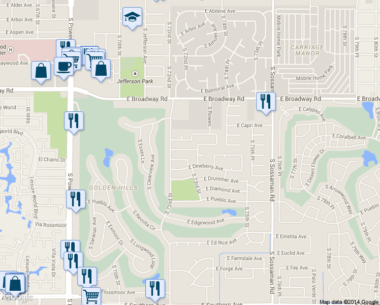 map of restaurants, bars, coffee shops, grocery stores, and more near 626 South Terripin in Mesa