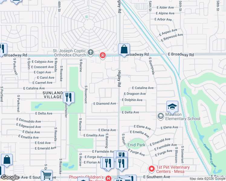 map of restaurants, bars, coffee shops, grocery stores, and more near 655 South Balboa in Mesa