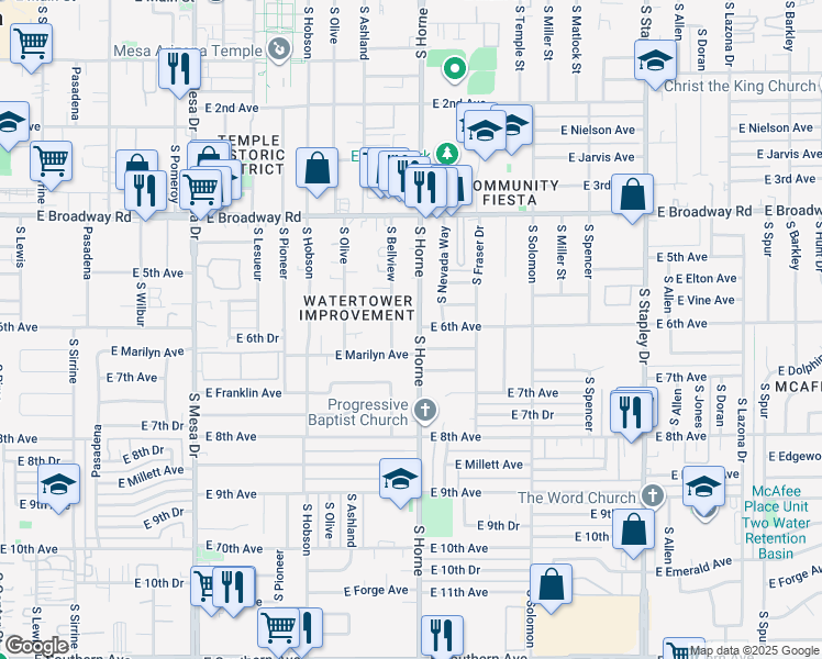 map of restaurants, bars, coffee shops, grocery stores, and more near 758 East Marilyn Avenue in Mesa
