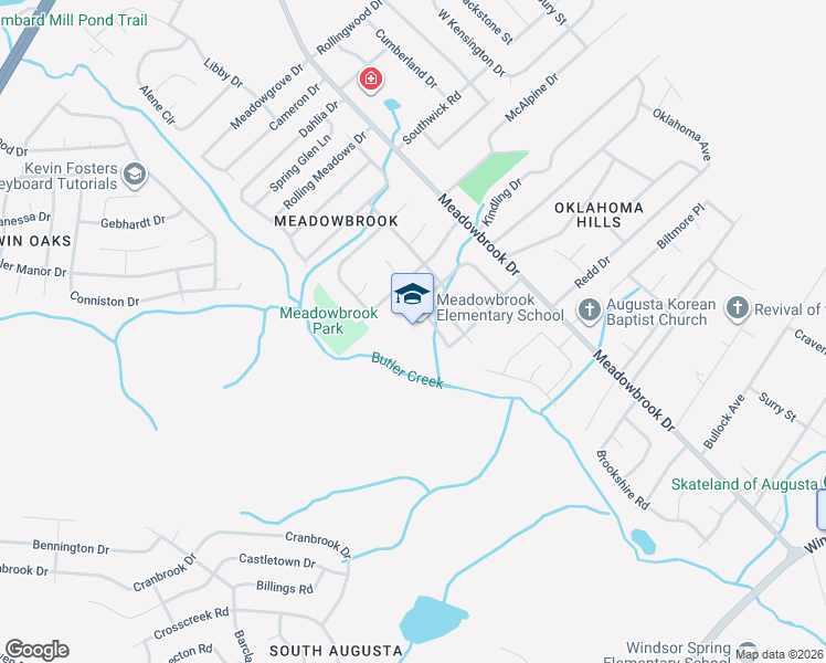 map of restaurants, bars, coffee shops, grocery stores, and more near 3630 Goldfinch Drive in Augusta