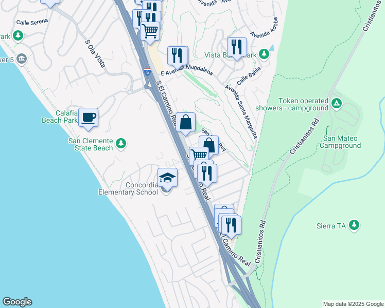 map of restaurants, bars, coffee shops, grocery stores, and more near 2917 South El Camino Real in San Clemente