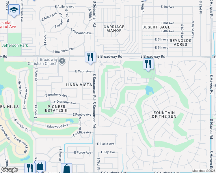 map of restaurants, bars, coffee shops, grocery stores, and more near 630 South 77th Street in Mesa