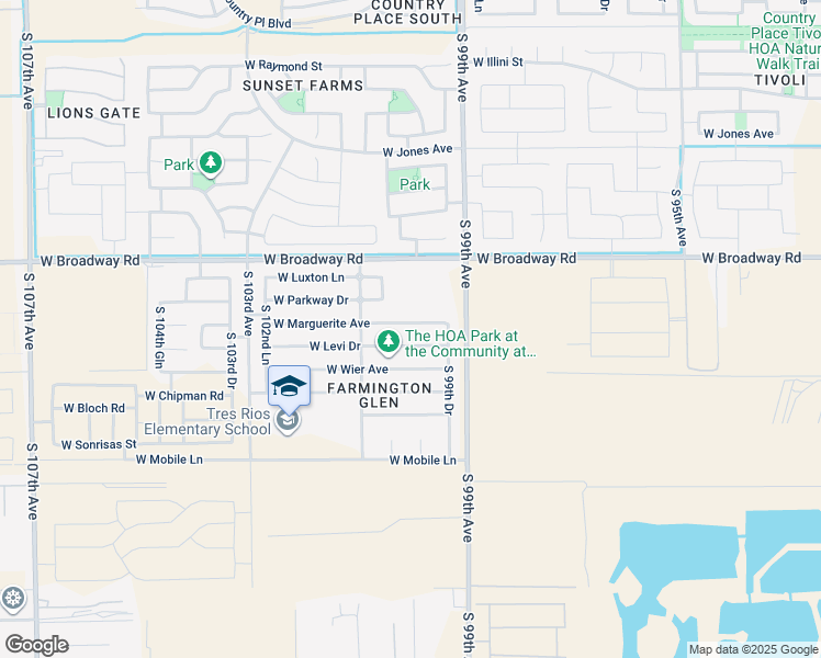 map of restaurants, bars, coffee shops, grocery stores, and more near 10010 West Levi Drive in Tolleson