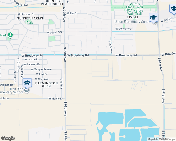 map of restaurants, bars, coffee shops, grocery stores, and more near 9545 West Broadway Road in Tolleson