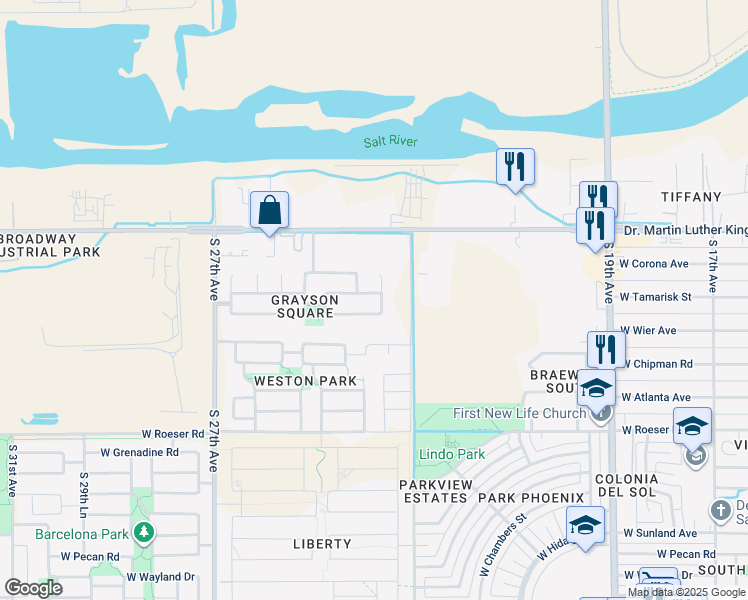 map of restaurants, bars, coffee shops, grocery stores, and more near 2411 West Gaby Road in Phoenix