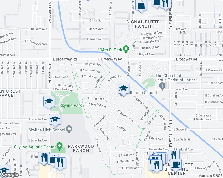 map of restaurants, bars, coffee shops, grocery stores, and more near 561 South Hastings in Mesa