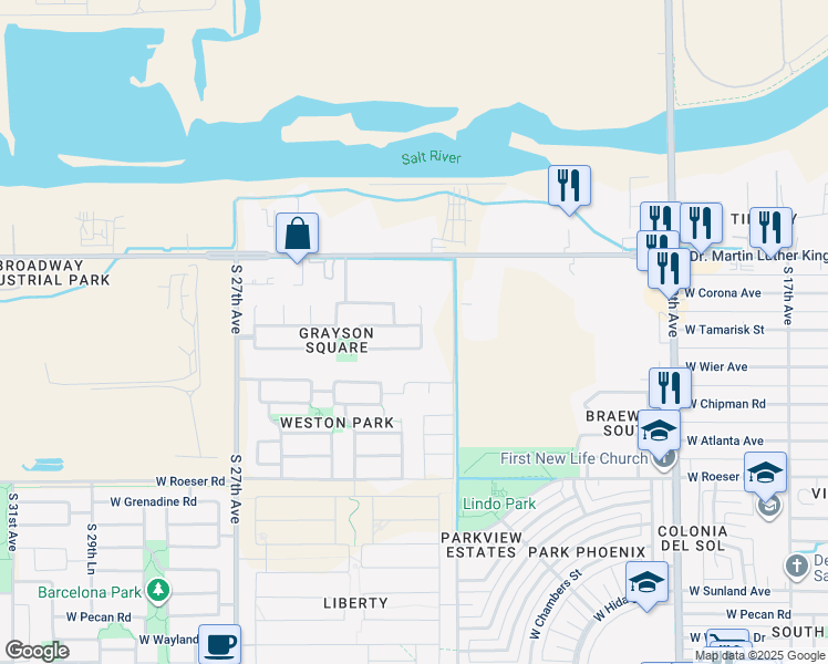 map of restaurants, bars, coffee shops, grocery stores, and more near 2411 West Gaby Road in Phoenix